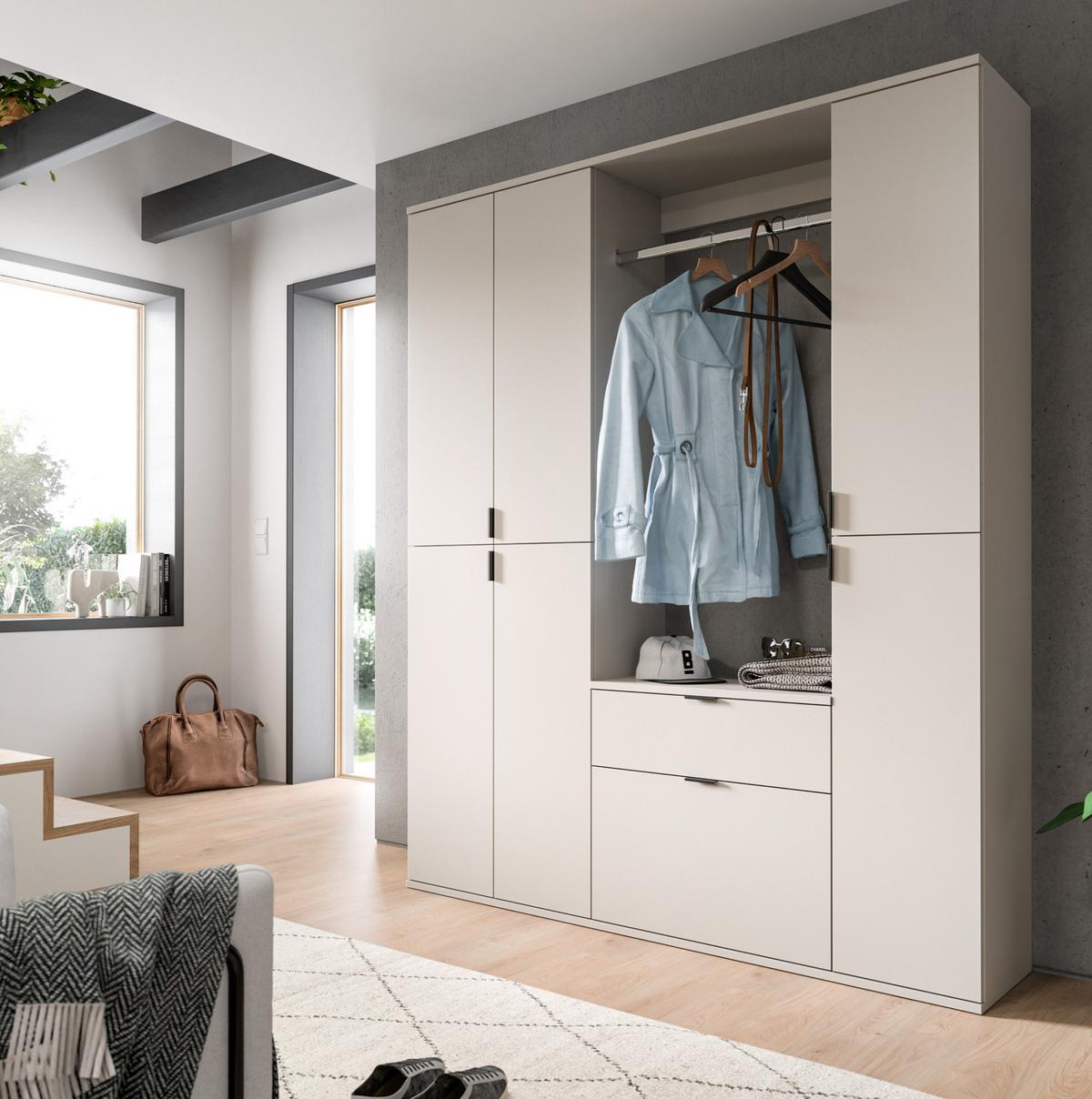 GARDEROBEN-SET Kaschmir 152 x 193 cm, Garderobenschrank mit viel Stauraum - Kaschmir/Schwarz, Holzwerkstoff/Metall (152/193/34cm) - Inn.Furn
