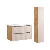 BADMÖBEL 91cm Mallory 2er-Set Beige und Holz - Braun, Holzwerkstoff (91/57/46cm) - Petits-meubles