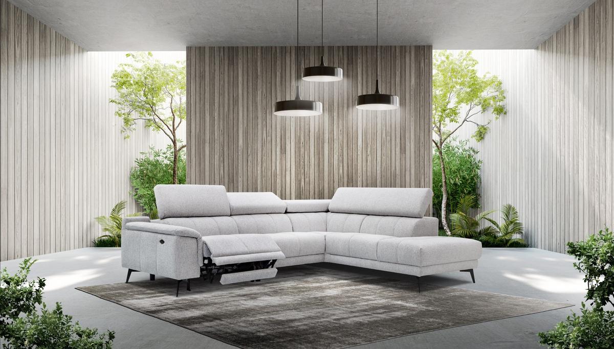 ECKSOFA FIERO 5-Sitzer mit 1 Relaxfunktion, hellgrau - Hellgrau, Holzwerkstoff/Textil (290/228cm) - Wozimo