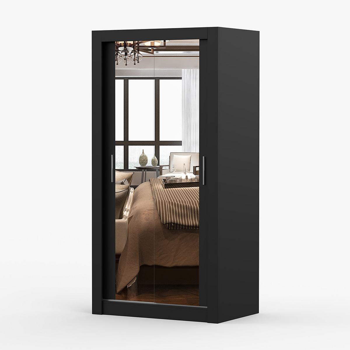 KLEIDERSCHRANK Milan 100 cm, 100/200/64, 2-türig, schwarz - Schwarz, Holzwerkstoff (100/200/64cm) - imoebel24