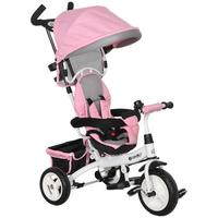 6-IN-1 Dreirad mit Schubstange, Kinderdreirad mit abnehmbarem Sonnendach Rosa - Rosa, Metall (95/50/106cm) - HOMCOM
