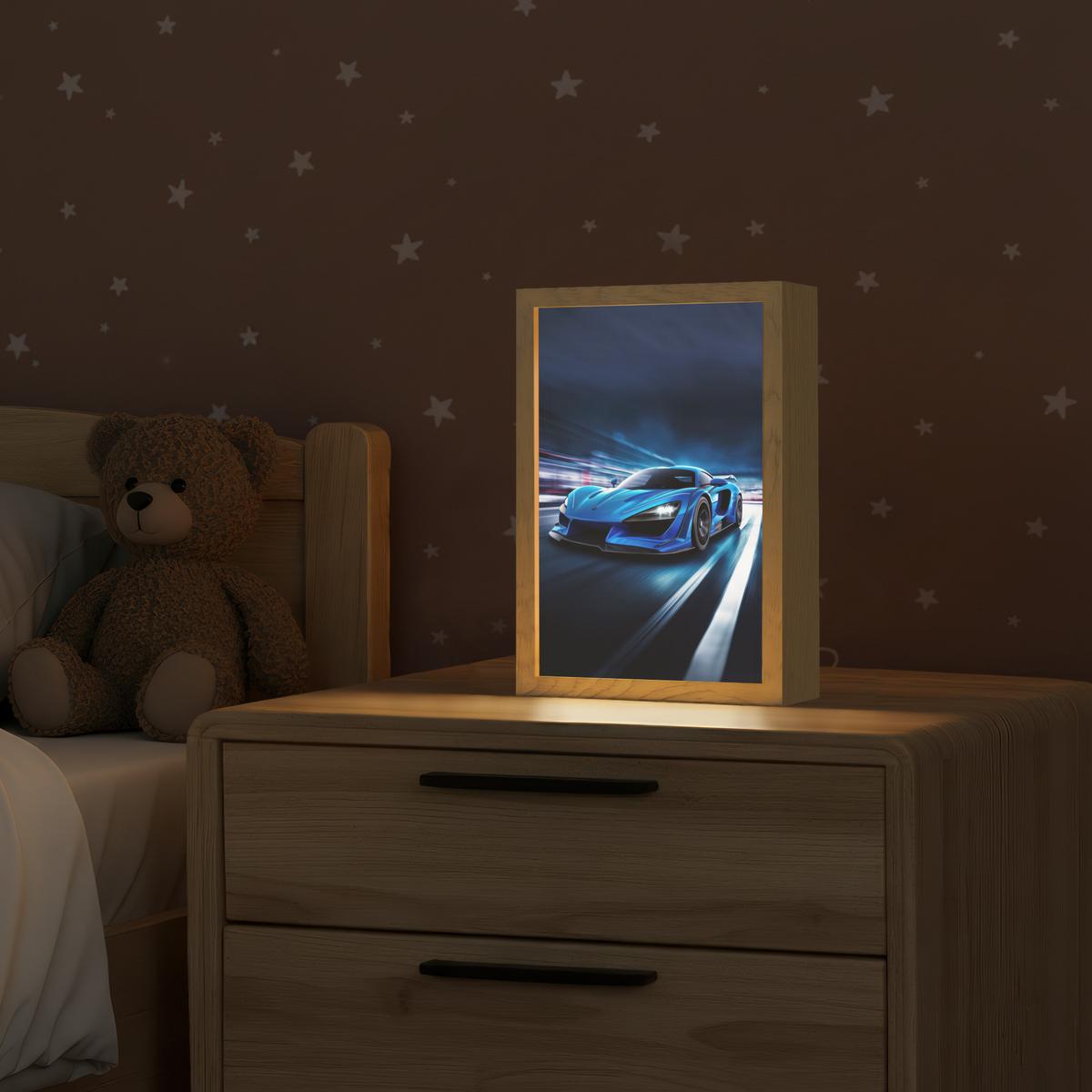 NACHTTISCHLAMPE Auto - Blau - Jungen - Kind 20x30 cm - Blau, Holzwerkstoff (8/20/30cm) - OnlyWow