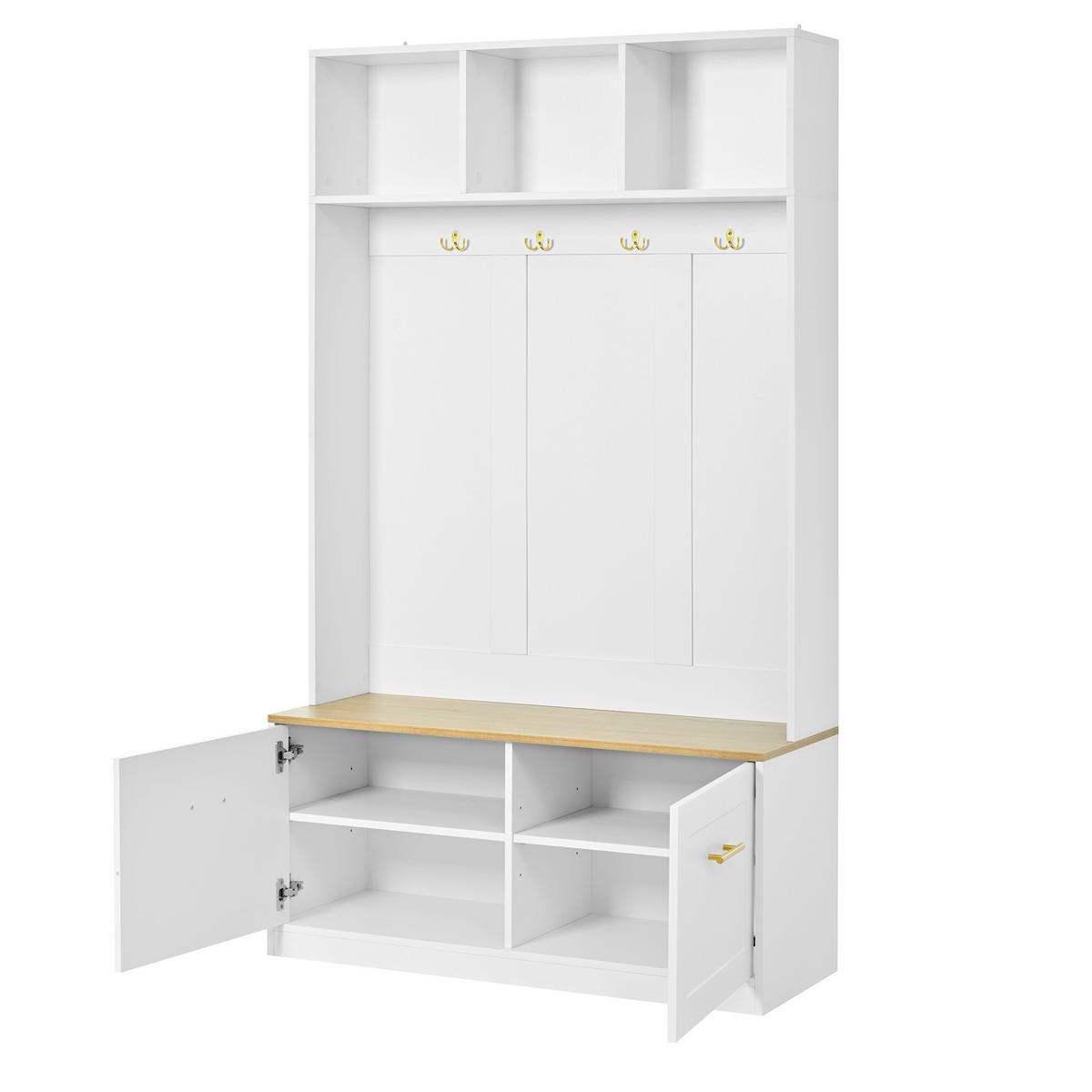 GARDEROBE holzoptik weiß sitzbank stauraum - Weiß, Holzwerkstoff (105/180/40cm) - Urban Meuble