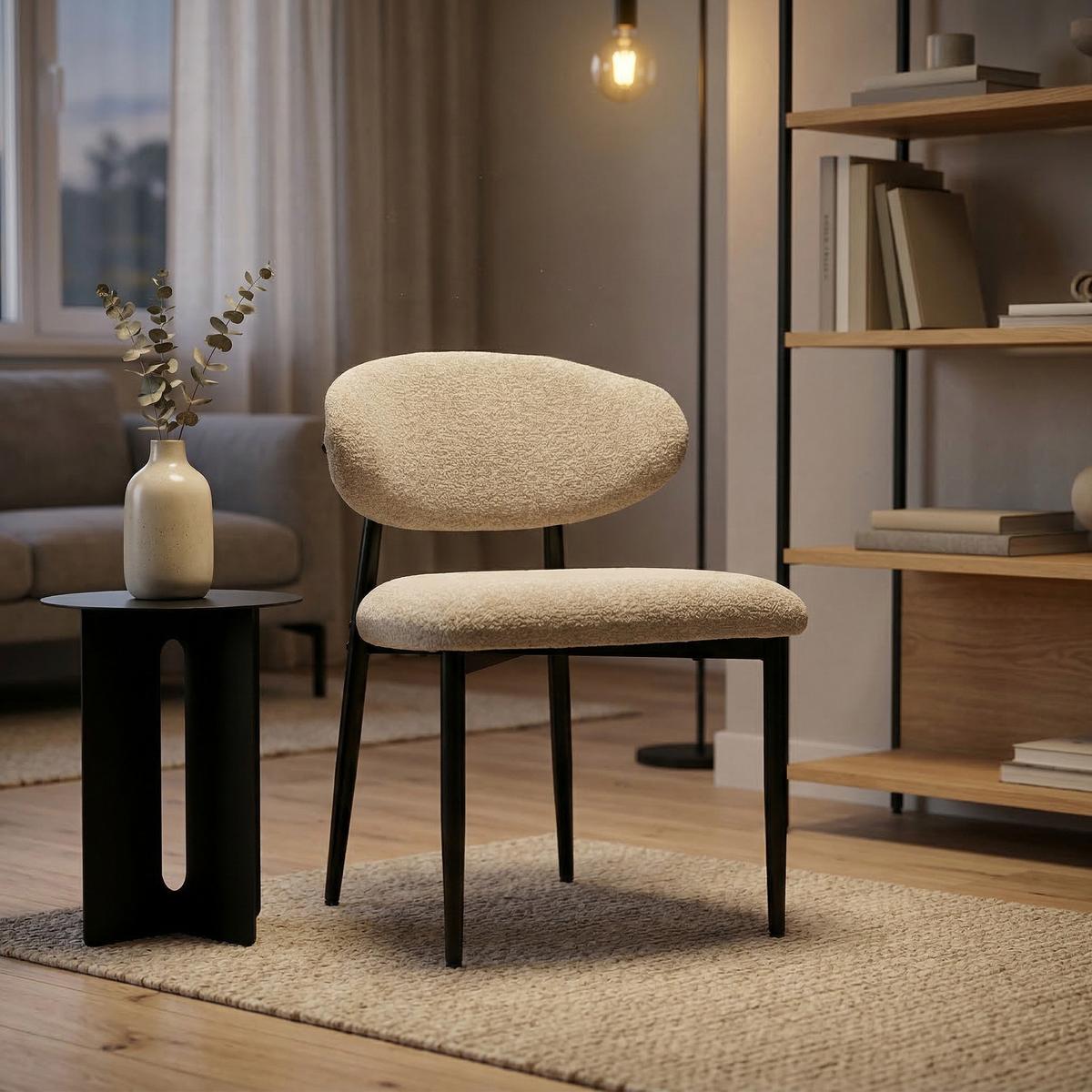ESSZIMMERSTUHL 2ER-SET in Leinenoptik Beige - Beige/Schwarz, Textil/Metall (58/77/58cm) - HOMCOM