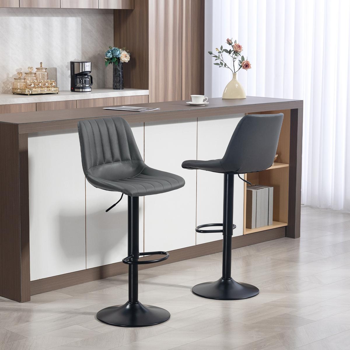 BARHOCKER 2er-Set 91-111 cm Höhenverstellbarer mit Fußring - Dunkelgrau/Schwarz, Kunststoff/Textil (49.5/111/43cm) - HOMCOM
