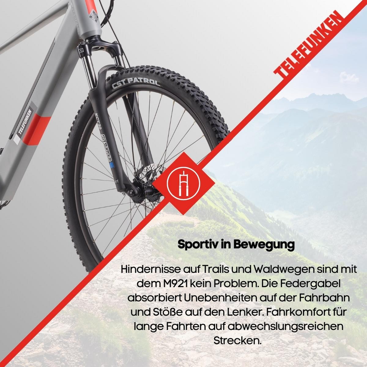 E-BIKE Mountainbike Aufsteiger M921 | Für Damen u. Herren | 468 Wh | Heckmotor | 7-Gang-Kettenschaltung | 29 Zoll - Grau, Metall (114.6cm) - Telefunken