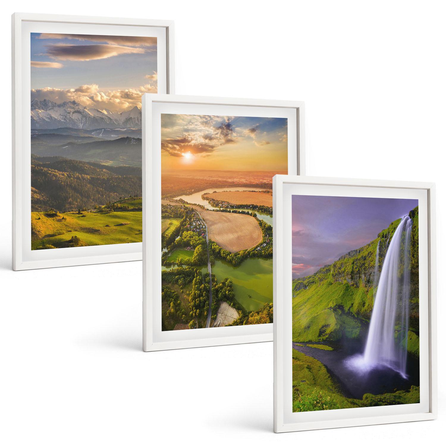 BILDER SET 3er Set - 40x60 cm Weißer Rahmen - Gebirgsflüsse, Wasserfälle, Natur - Weiß, Kunststoff (40/60cm) - TULUP