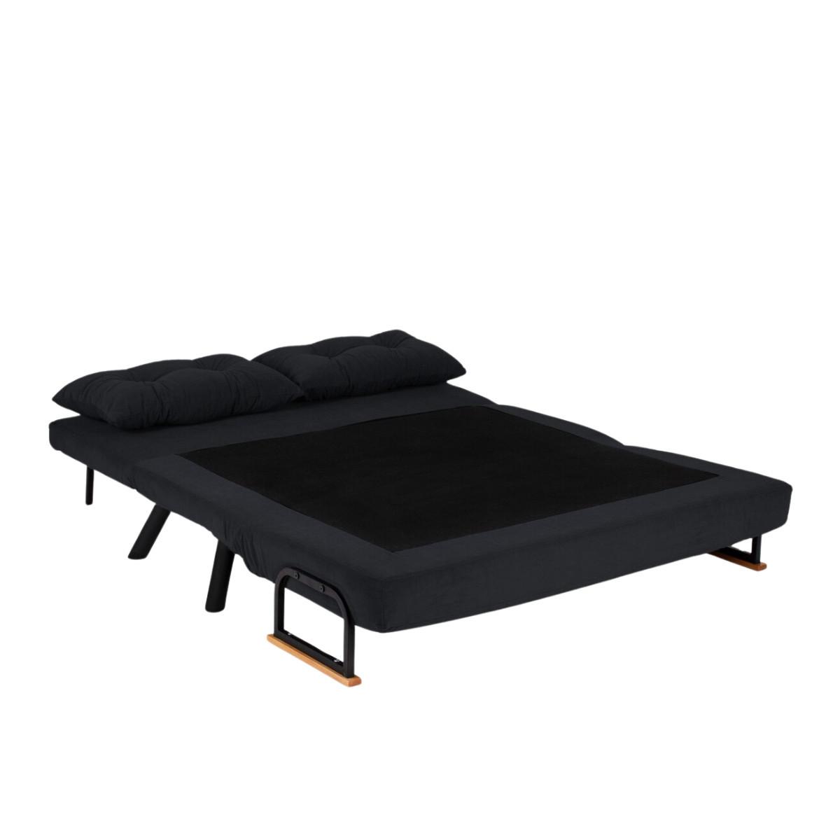 SCHLAFSOFA für 2 Personen mit Stoffbezug und Metallfüßen 133/50/41 cm - Schwarz, Metall (50/41/133cm) - Calicosy