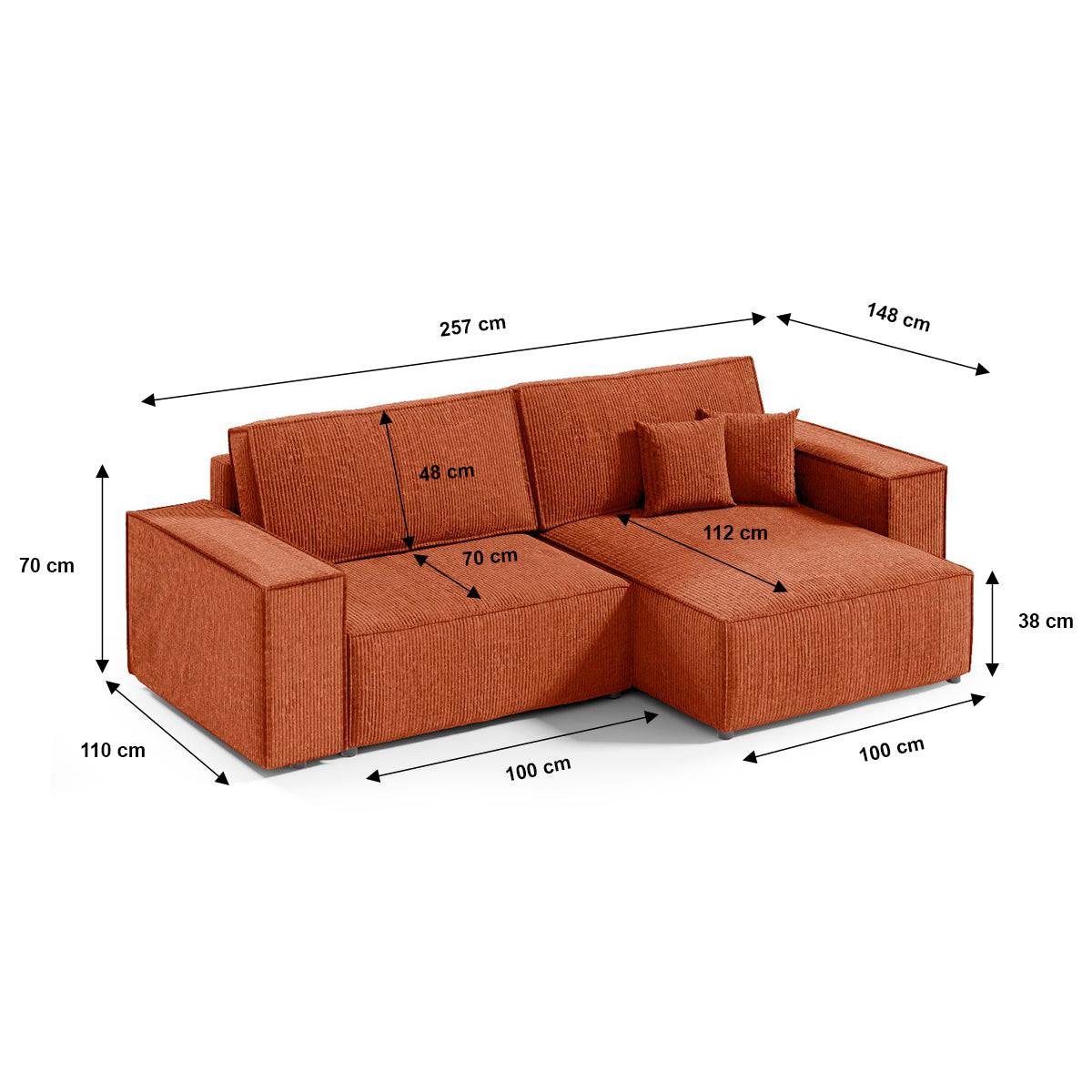 ECKSOFA Isaac 3 Sitzplätze Orange - Orange, Holz (257/148cm) - Petits-meubles