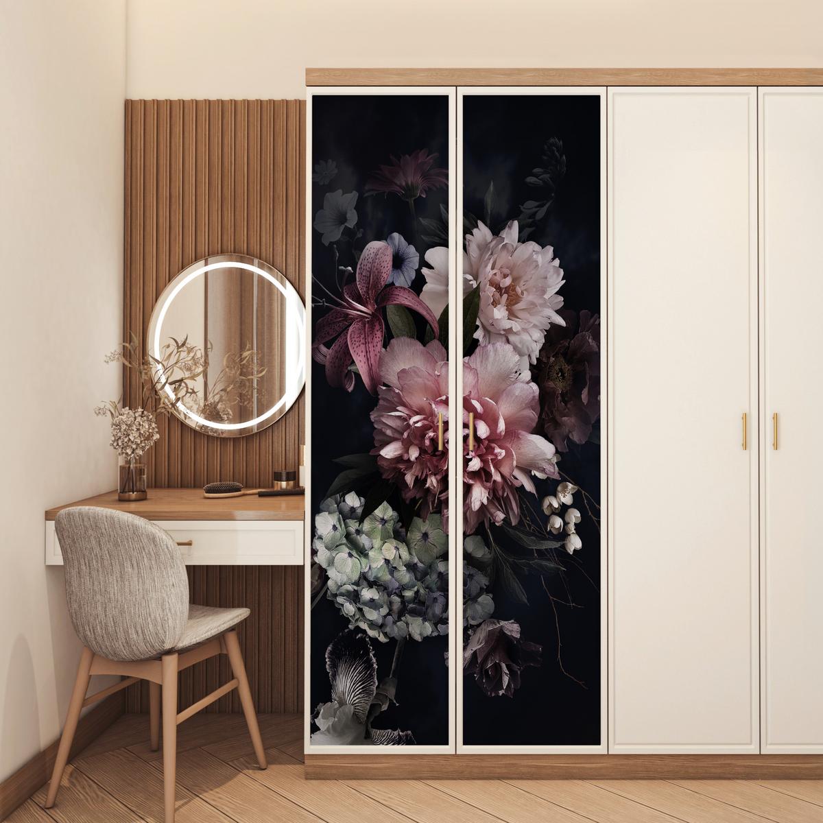TÜRAUFKLEBER Selbstklebend - Blumen - Vintage - Pastell - Rosa - Weiß 85x205 cm - Türtapete - Altrosa, Kunststoff (85/205cm) - MuchoWow