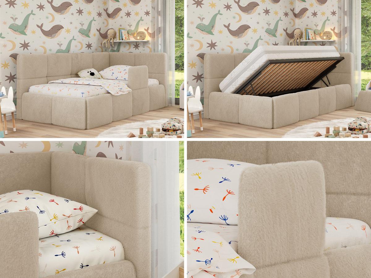 POLSTERBETT ARVO ALTA 90/200 - Creme Plüsch - Ohne Matratze - Rechts - Beige, Textil (90/200cm) - MKS