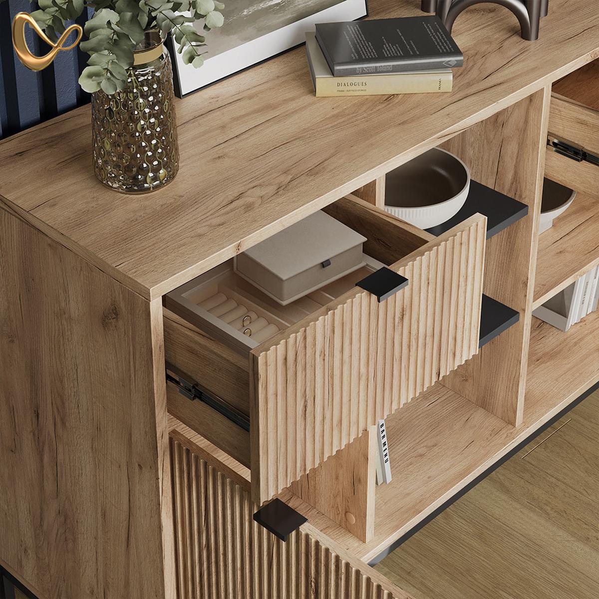 KOMMODE Aterno Viking Oak 120 x 81.2 cm mit 2 Schubladen und 2 Türen - Eichefarben, Holzwerkstoff (120/81.2/40cm) - Livinity®