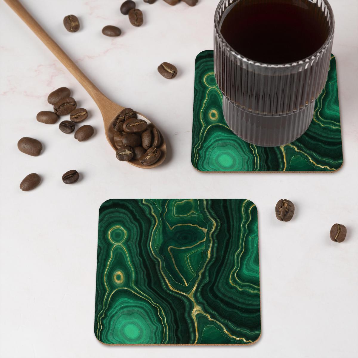 GLASUNTERSETZER 6er-Set Gold - Grün - Achatstein - Geode - Marmor Telleruntersetzer 10x10 cm - Smaragdgrün, Naturmaterialien (10/0.2cm) - MuchoWow