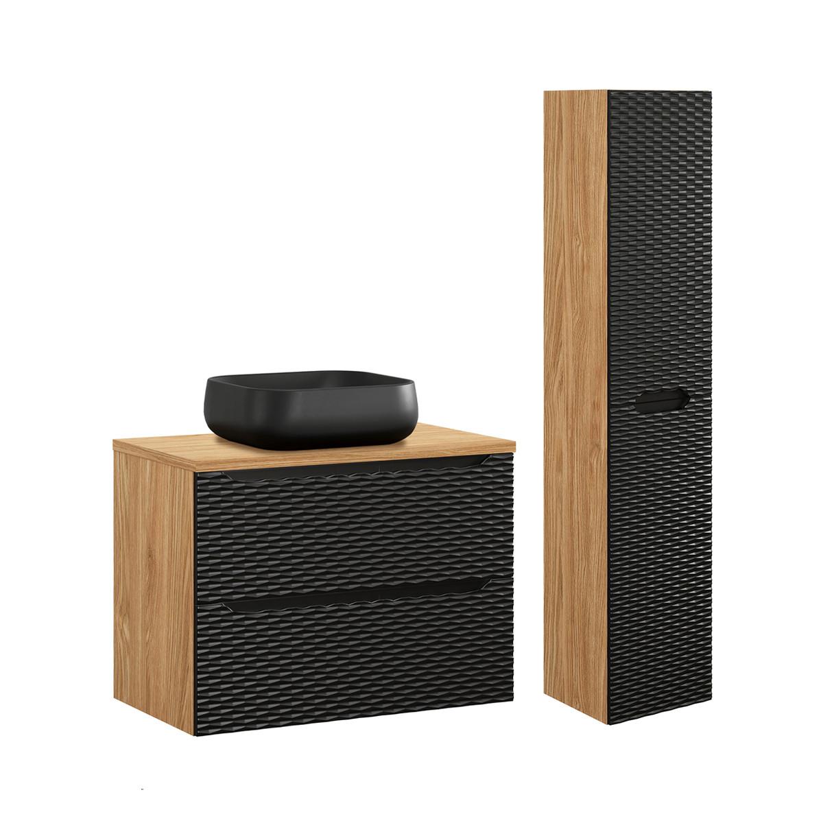 BADMÖBEL 80cm Elora 2er-Set Schwarz und Holz - Schwarz, Holzwerkstoff (80/59/46cm) - Petits-meubles