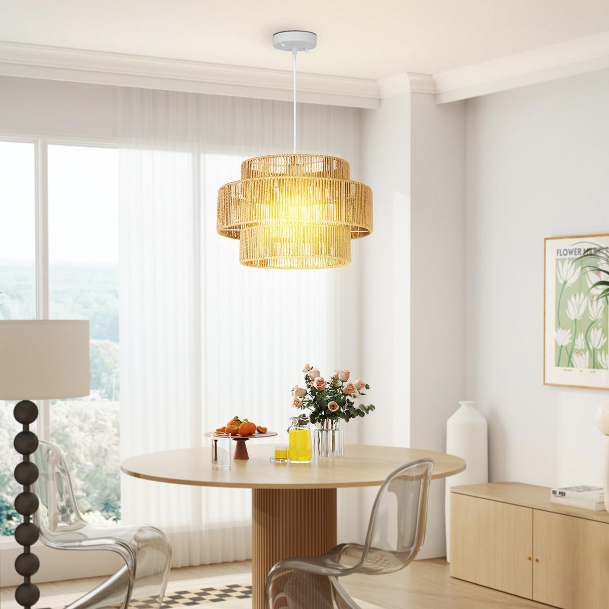 PENDELLEUCHTE Hängelampe mit E27 Fassung, Boho-Stil für Küche Hellbraun - Braun, Metall (40/40/177cm) - HOMCOM