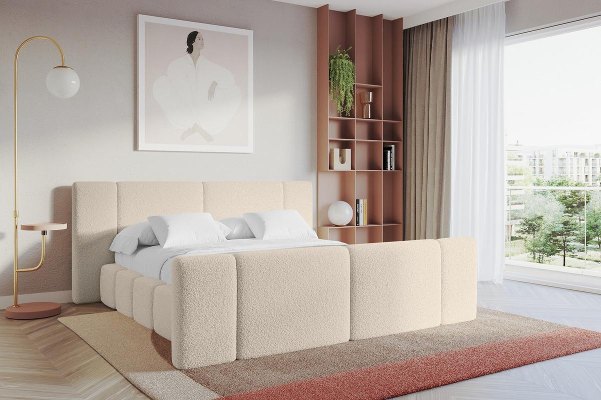 POLSTERBETT mit Bettkasten, Fußteil und Lattenrost, Bett mit Matratze H3/H4 - NILO-Z 200x200 Dunkelbeige - Honig, Holzwerkstoff/Textil (200/200cm) - ALTDECOR