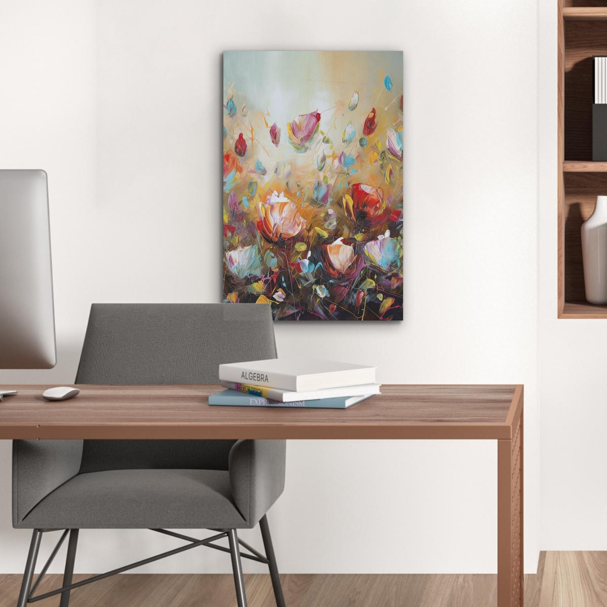 AKUSTIKBILD Blumen - Kunst - Natur - Ölgemälde Kunstdruck Schlafzimmer 50x70 cm - Multicolor, Kunststoff (50/70/0.9cm) - MuchoWow