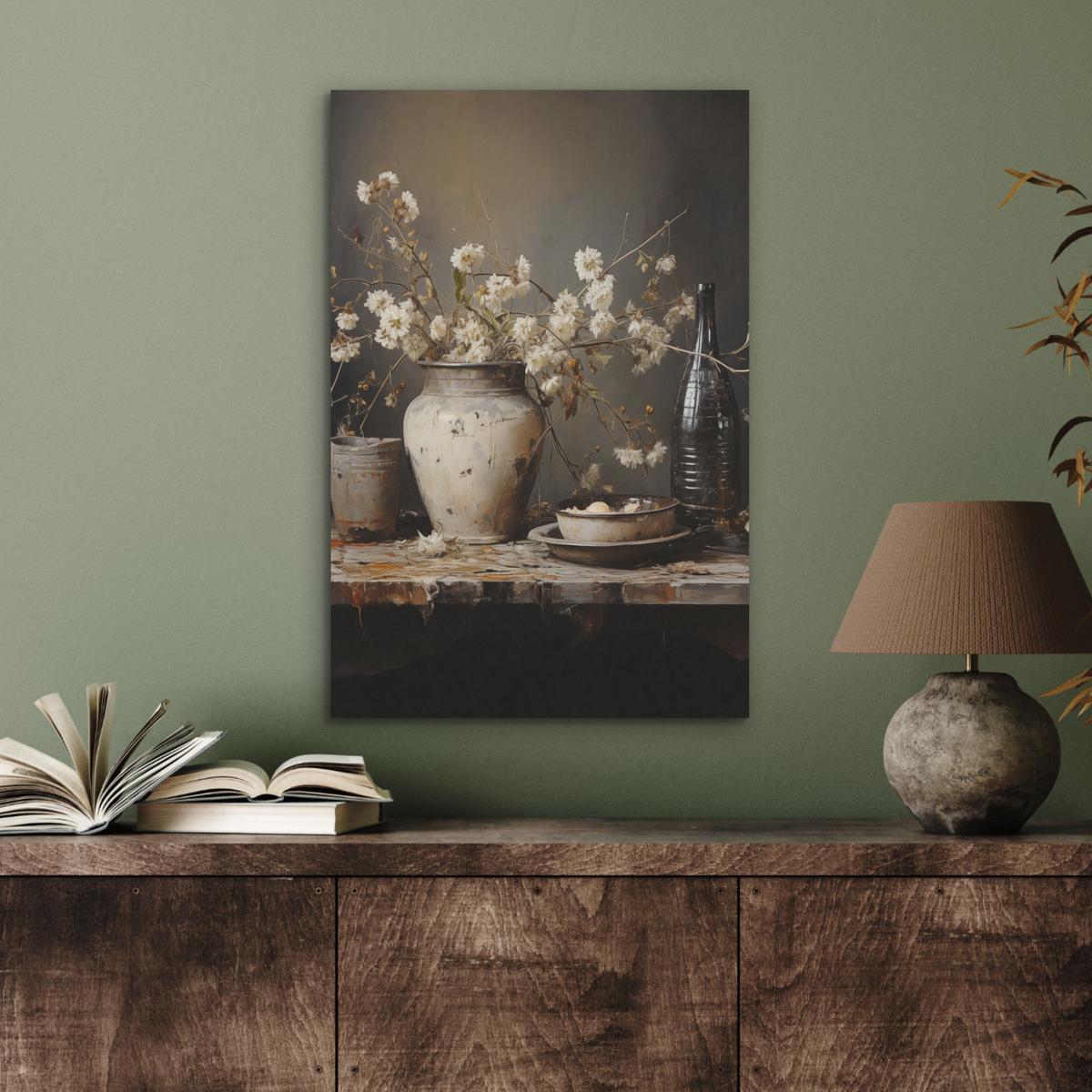 AKUSTIKBILD Stilleben - Blumen - Blumenstrauß - Vase - Wein Kunstdruck Schlafzimmer 50x70 cm - Schwarz, Kunststoff (50/70/0.9cm) - MuchoWow