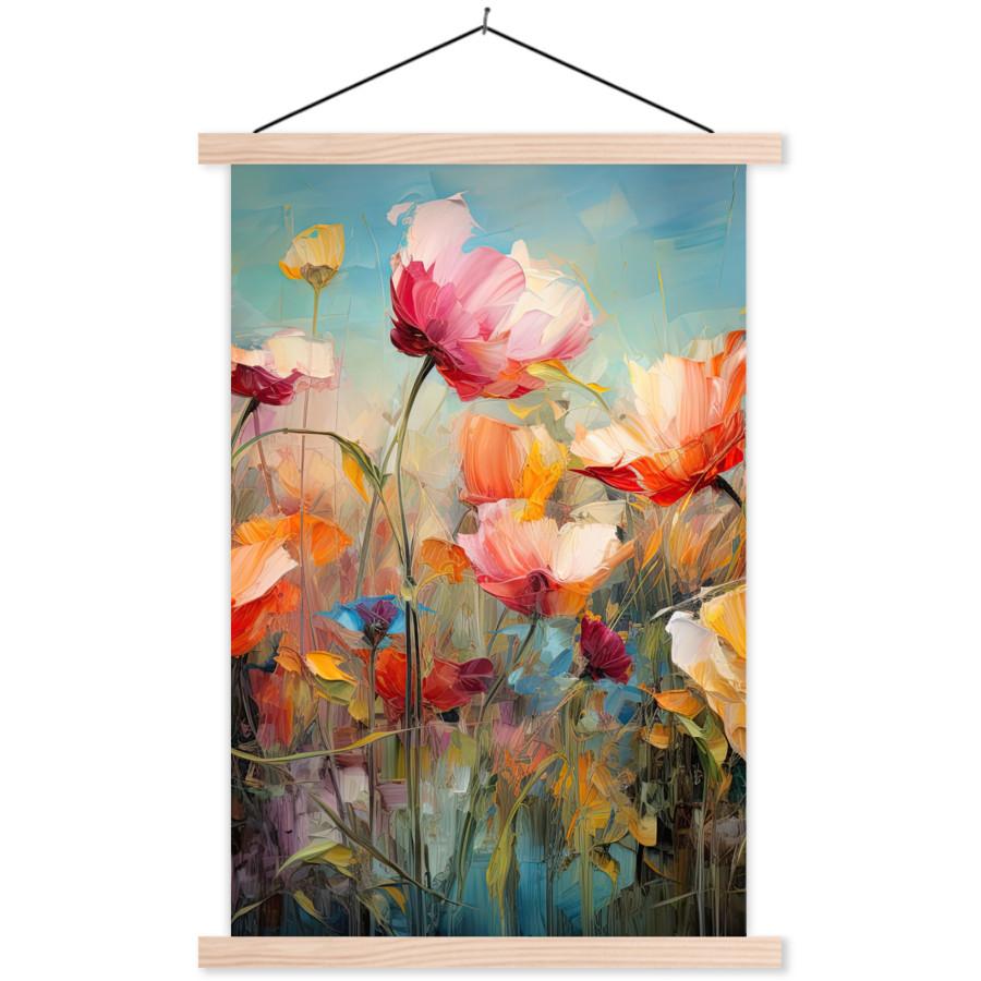 POSTER MIT MAGNETLEISTEN Blumen - Aquarell - Kunst - Botanisch - Natur Wandbild Schlafzimmer 60x90 cm - Orange, Textil (60/90/0.15cm) - MuchoWow