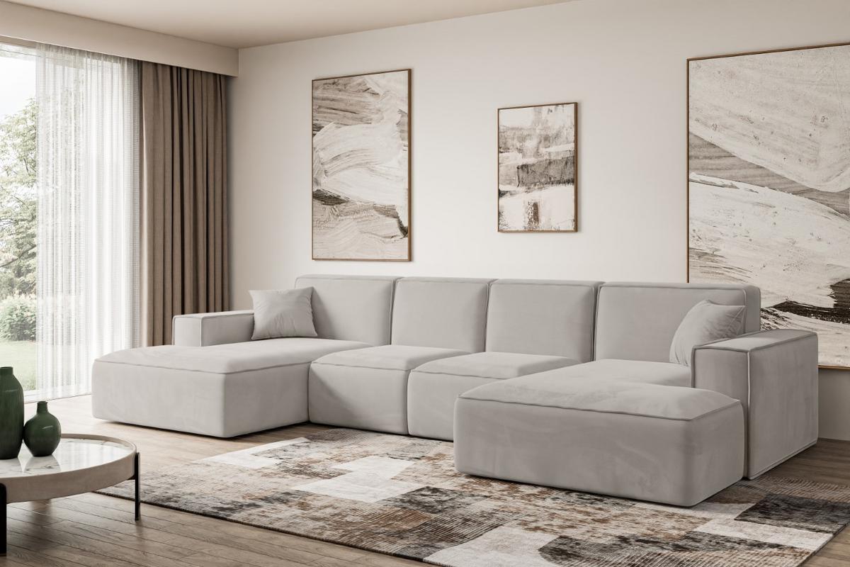 WOHNLANDSCHAFT SIERRA-U - 349x169x80 cm Hellbraun Velours - Hellbraun/Schwarz, Holzwerkstoff/Kunststoff (349/80/169cm) - ALTDECOR