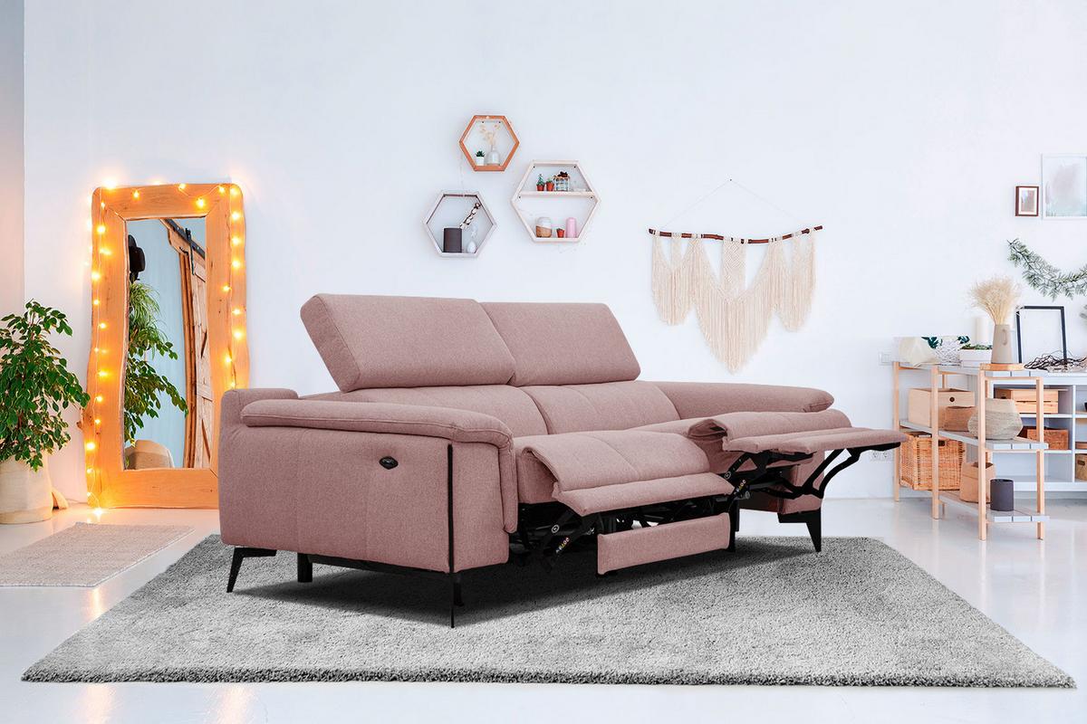 RELAXSOFA MATERA 3-Sitzer mit 2 Relaxfunktionen, hellrot - Hellrot/Schwarz, Holzwerkstoff/Textil (212/82/103cm) - Wozimo
