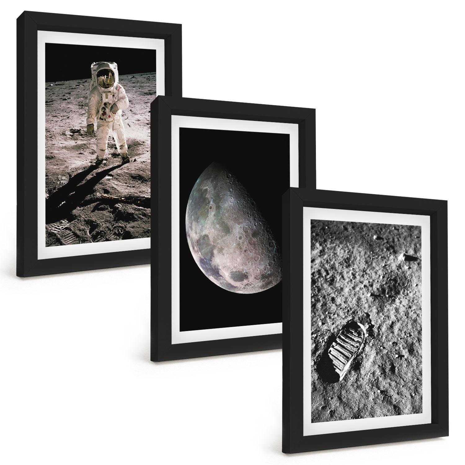 BILDER SET 3er Set - 20x30 cm Schwarzer Rahmen - Astronautenfoto vom Mond - Schwarz, Kunststoff (20/30cm) - TULUP