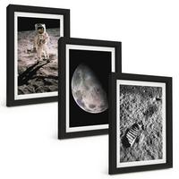BILDER SET 3er Set - 20x30 cm Schwarzer Rahmen - Astronautenfoto vom Mond - Schwarz, Kunststoff (20/30cm) - TULUP