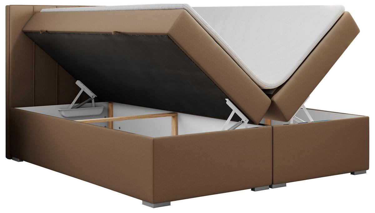 BOXBETT ALLY 160/200 Braun Kunstleder - H3 - Braun, Holz/Textil (160/200cm) - MKS