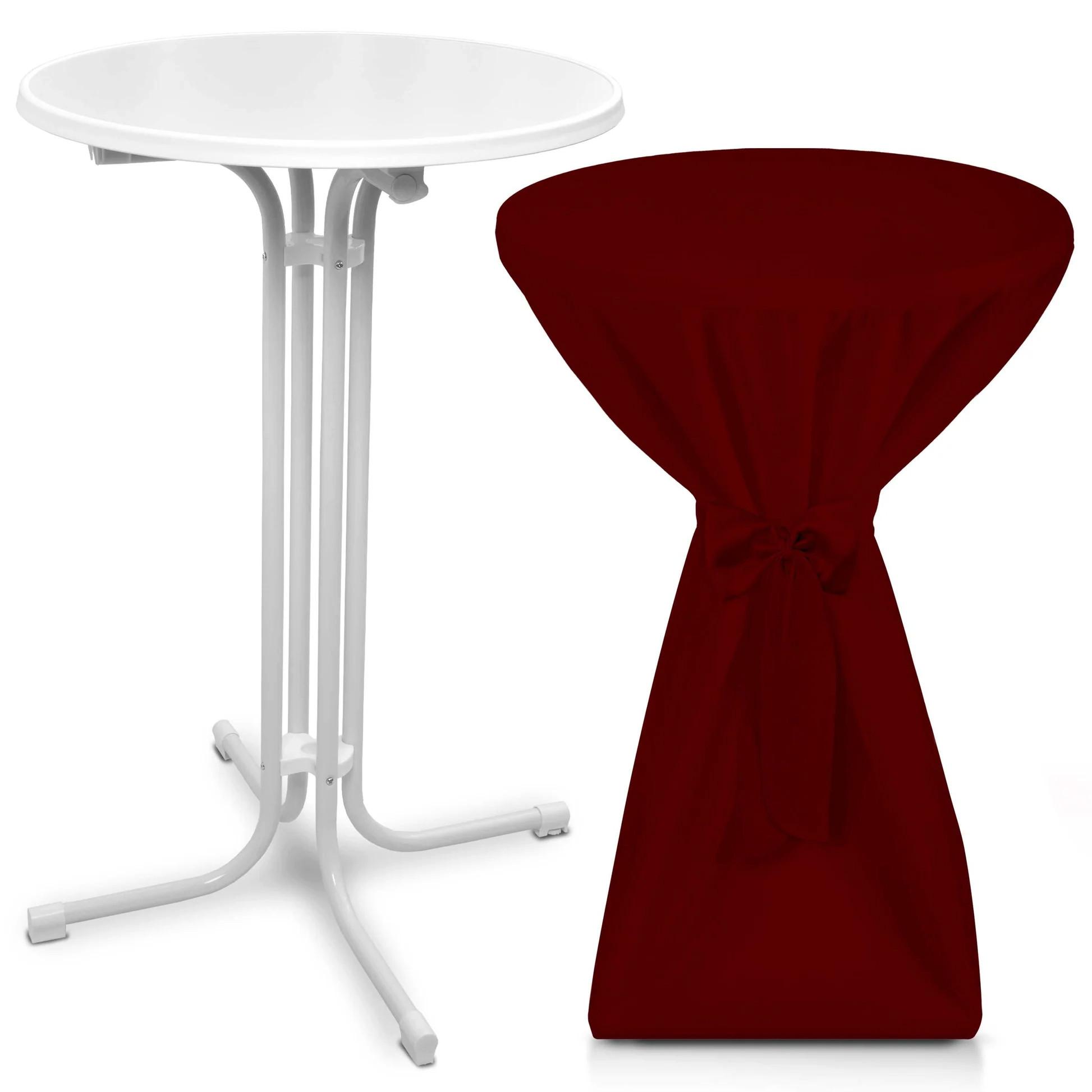 STEHTISCH Bellini Ø 80cm Weiß mit Premium Stehtischhusse Ø 80cm Bordeaux - Bordeaux/Rot, Metall (80/80/110cm) - Beautissu 