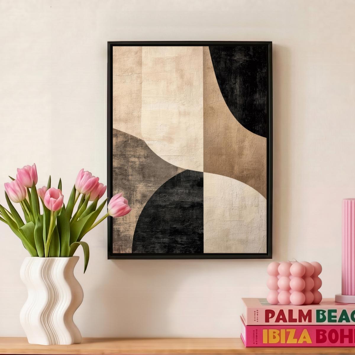 LEINWAND Bilder mit Rahmen - Abstrakt - Flugzeuge - Schwarz - Rund - 30x40 - Beige, Textil (30/40cm) - MuchoWow