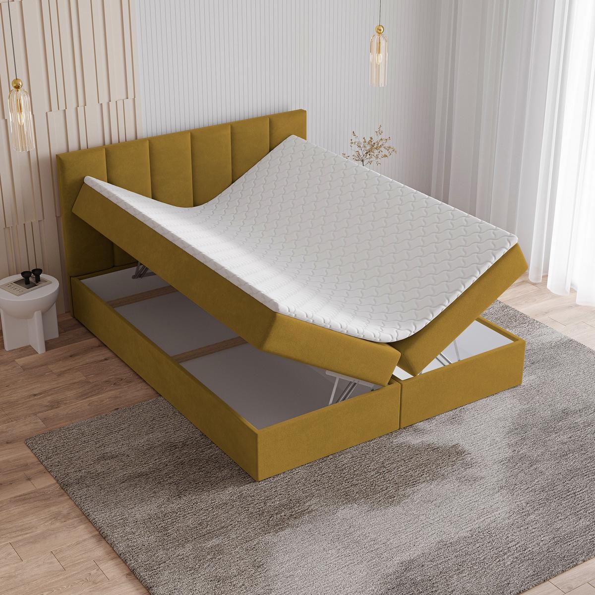 BOXBETT MERIL 140x200 cm mit Matratze und Topper - Gelb - Gelb, Holz (140/200cm) - MASSENO