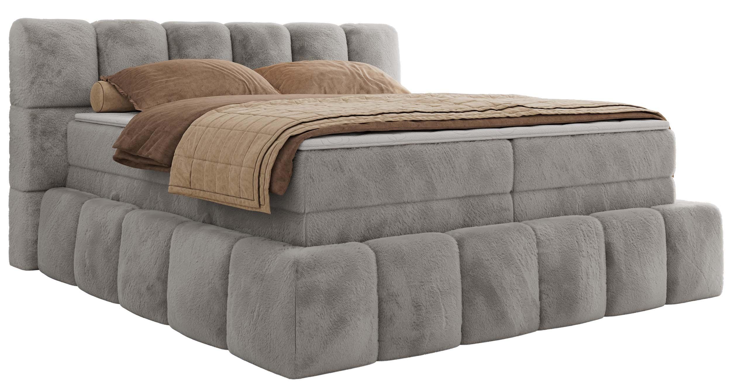 BOXSPRINGBETT NIRA KING 160/200 Hellgrau Plüsch - H3 - Hellgrau, Holz/Textil (160/200cm) - MKS