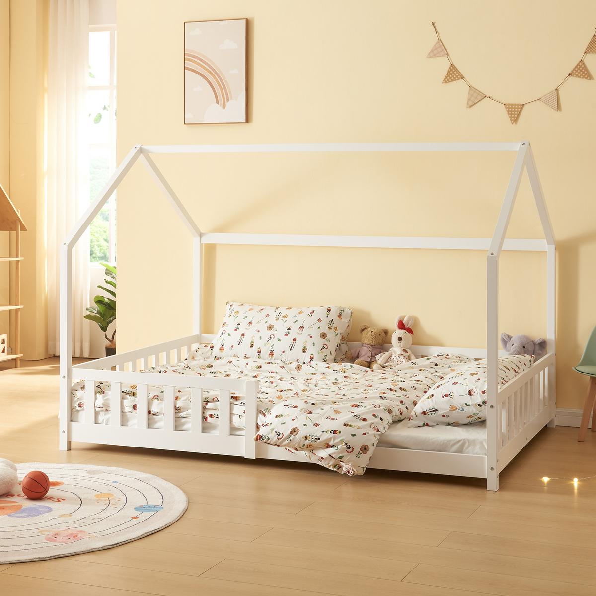 HAUSBETT Hesel - Weiß, Holz (140/200cm) - [en.casa]