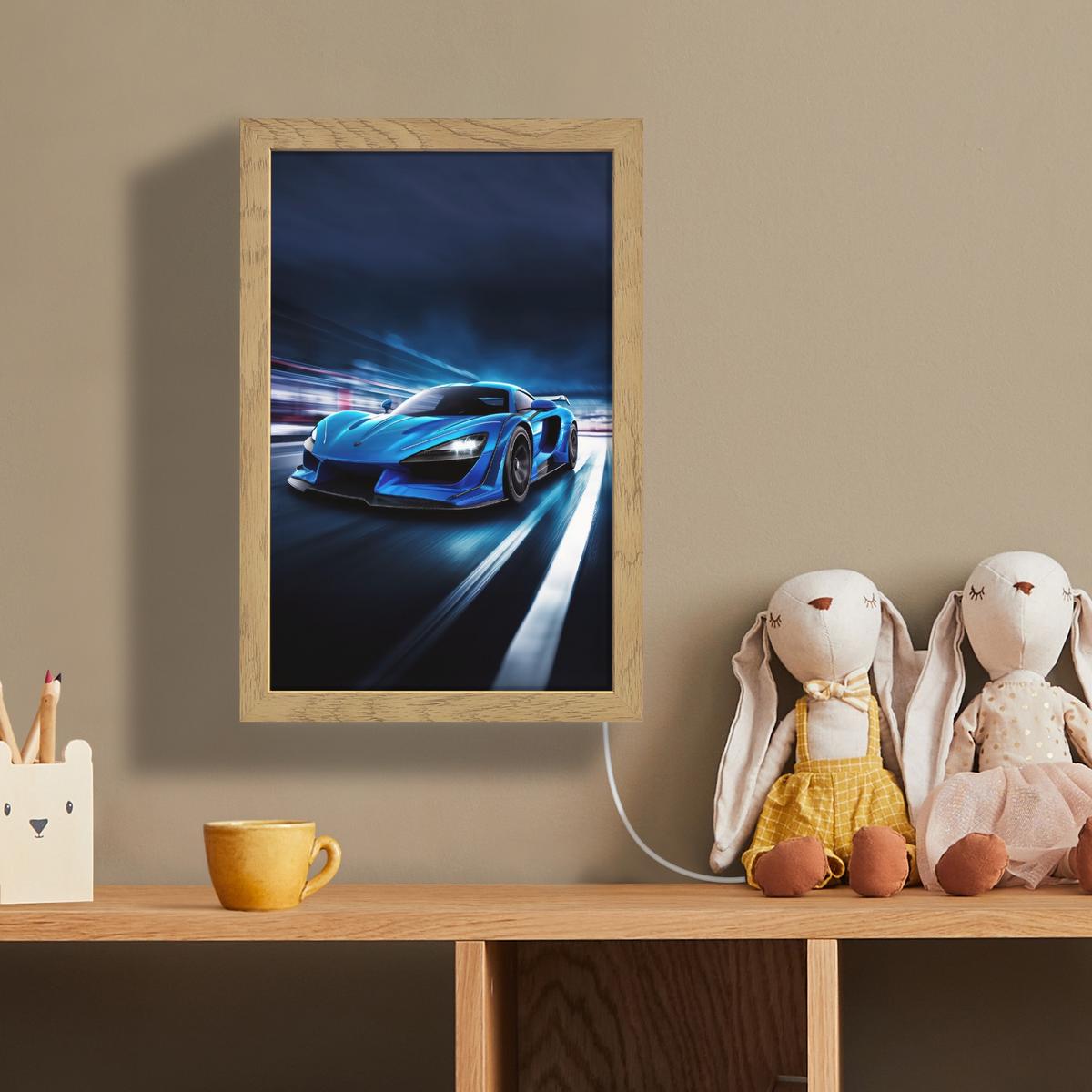 WANDLEUCHTE Auto - Blau - Jungen - Kind 20x30 cm - Blau, Holzwerkstoff (20/30/8cm) - OnlyWow