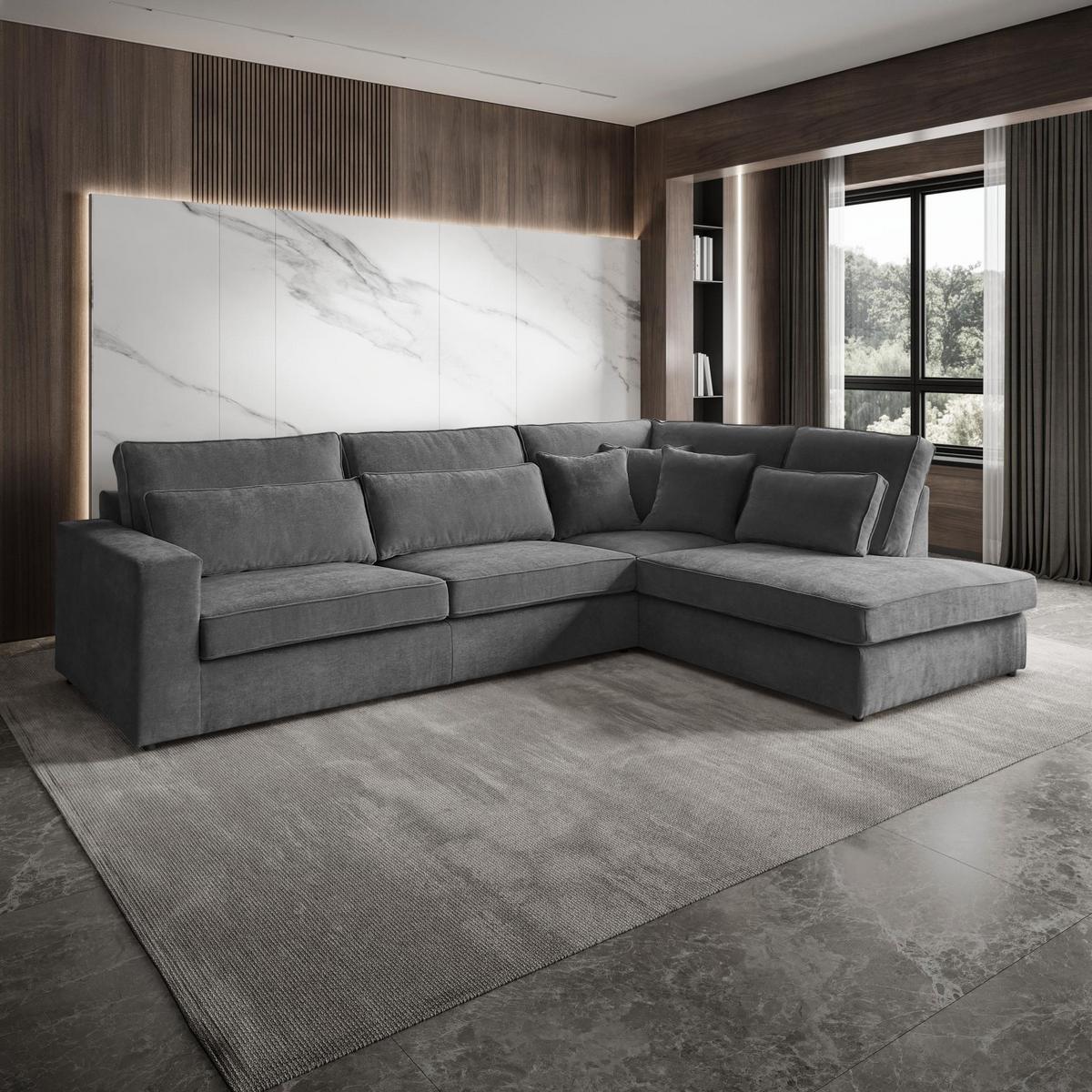 ECKSOFA Parma ohne Schlaffunktion grau rechts - Schwarz/Grau, Textil (314/224cm) - Beautysofa