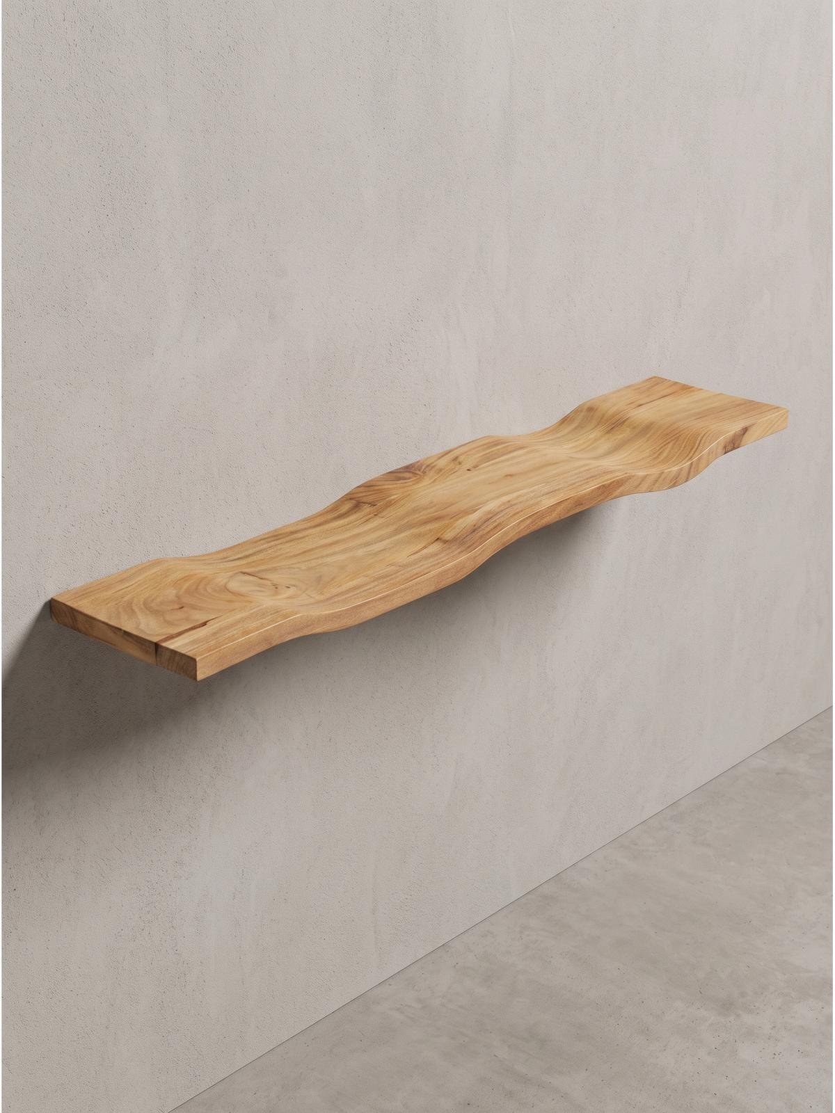 WANDREGAL LEVANTO, Akazie Massivholz, handgefertigt, 100 x 20 x 2,5 cm - Akaziefarben, Holz (100/2.5/20cm) - KADIMA DESIGN