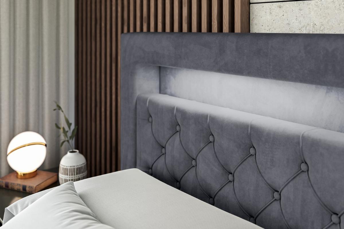 BOXBETT LED mit H4-Matratze und Lattenrost - NOEL GOLD - 140x200 Dunkelgrau - Dunkelgrau, Holzwerkstoff (140/200cm) - ALTDECOR