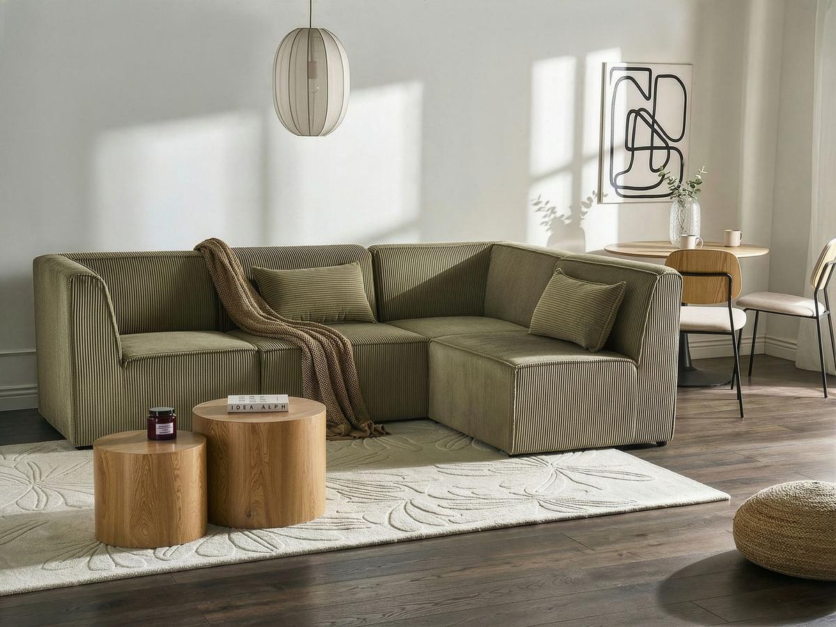 ECKSOFA Modul 4-Sitzer linksseitig Grün Cord Lemvig - Grün, Textil (250/166cm) - Beliani