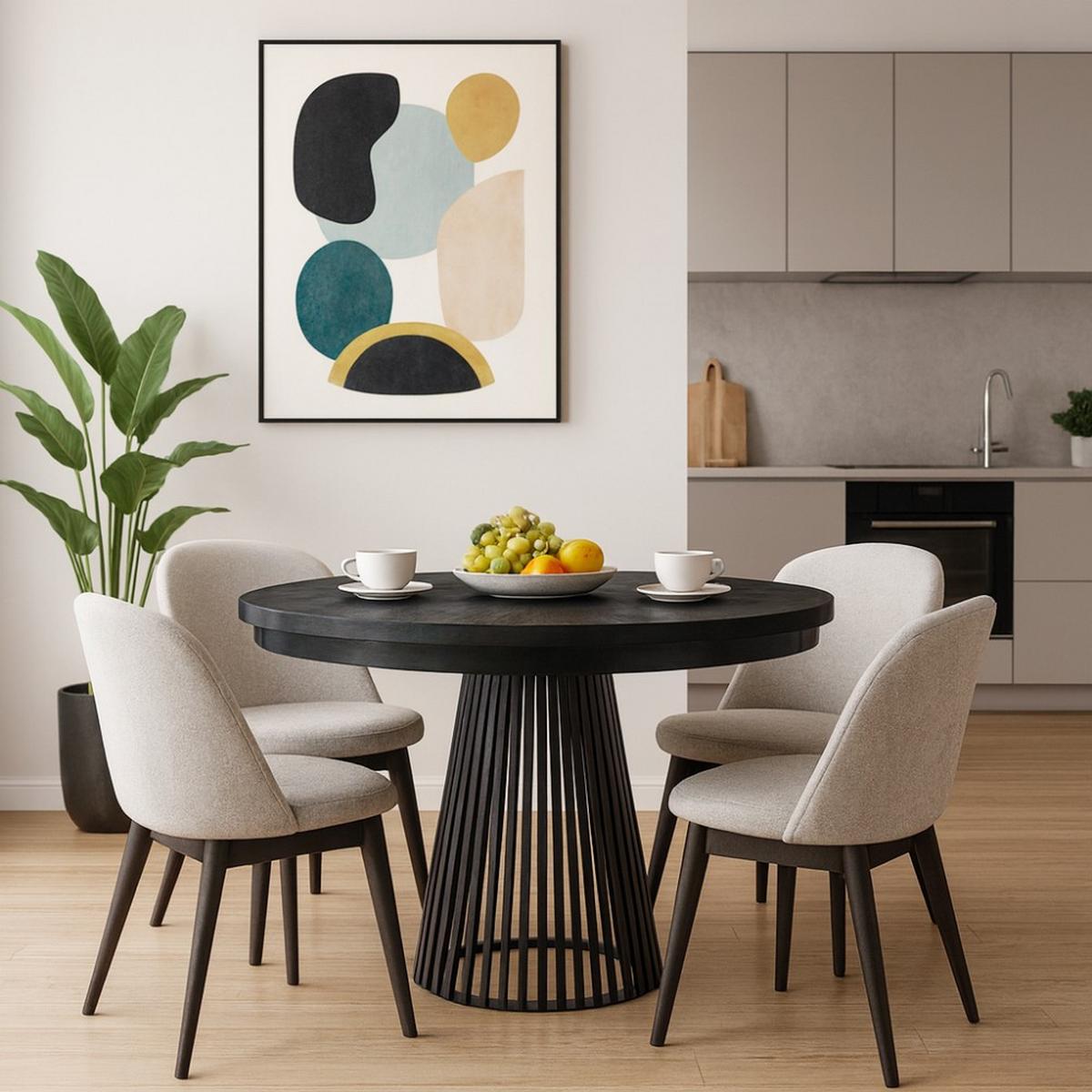ESSTISCH Lumi, Runder, mit Metallbeinen, Schwarz - Schwarz, Holzwerkstoff/Metall (100/100/77cm) - Beautysofa