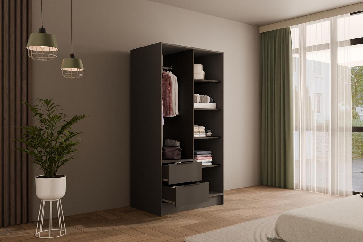 KLEIDERSCHRANK NELIA - 120 cm - Schwarz/Eiche Artisan, Holzwerkstoff (102/200/51cm) - ALTDECOR