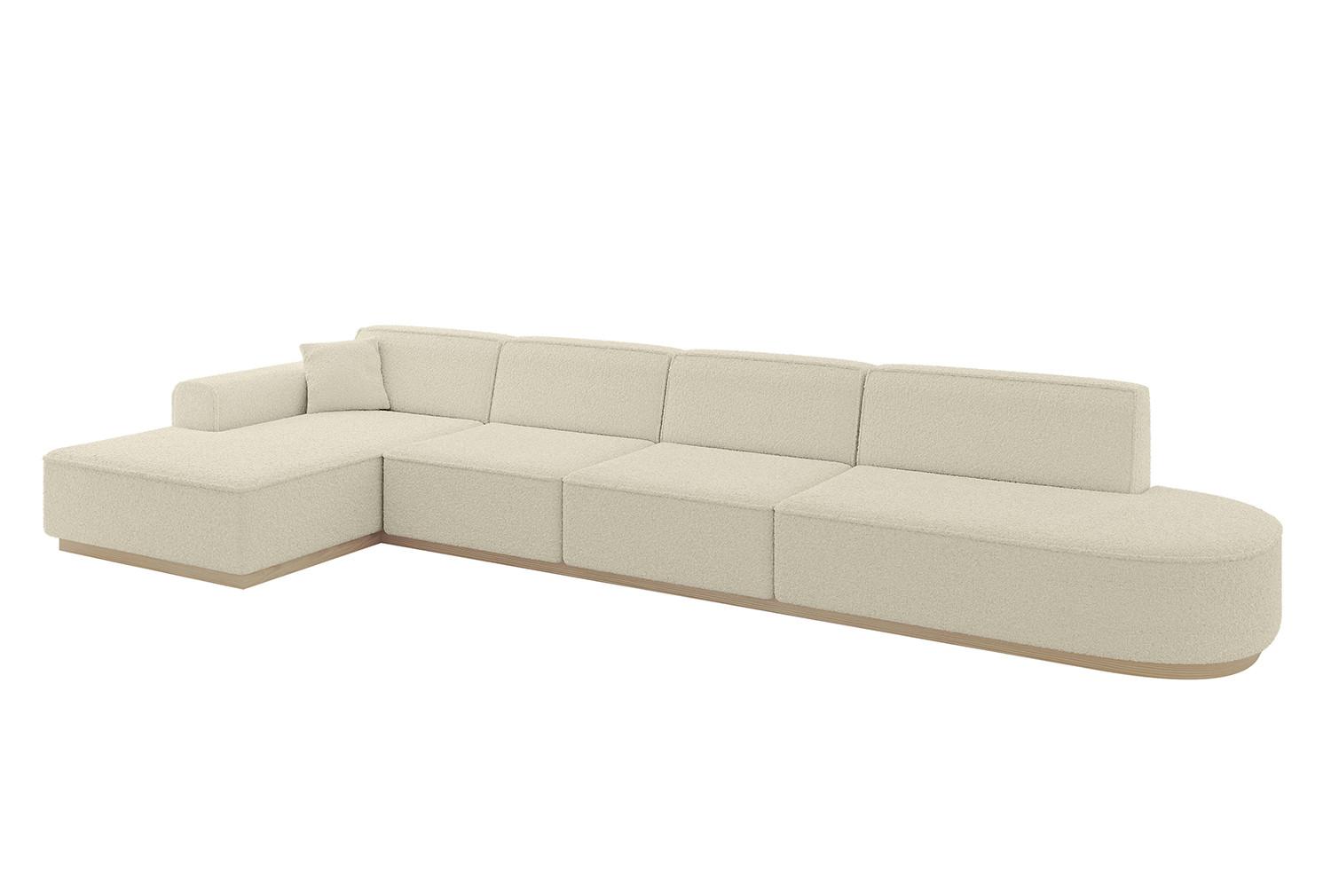 ECKSOFA Ottomane Links IREA-L3 - 412x165x80 cm Beige - Hellbraun/Creme, Holzwerkstoff/Textil (412/165cm) - ALTDECOR