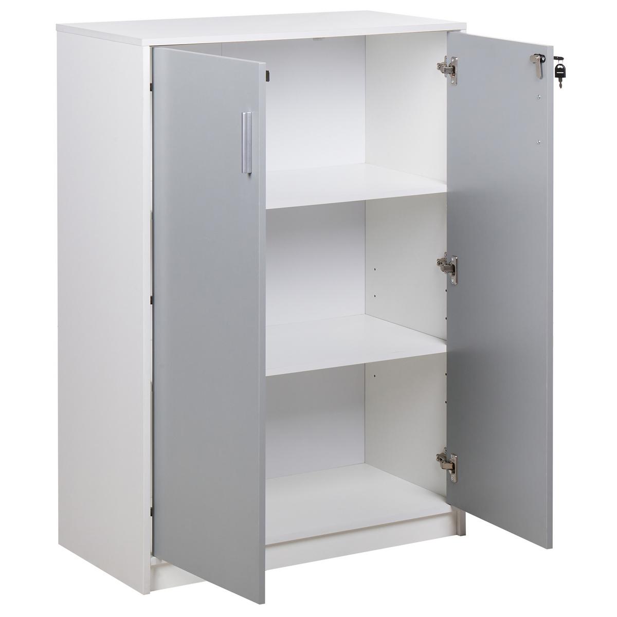 AKTENSCHRANK hellgrau/weiß 117 cm 2 Türen Zehna - Weiß/Grau, Holzwerkstoff (80/117/40cm) - Beliani