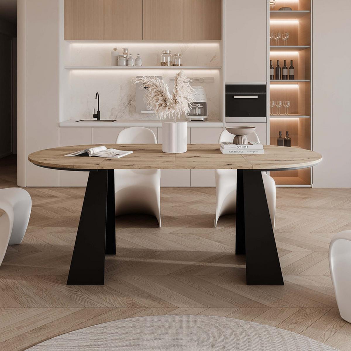 AUSZIEHTISCH FORTE 120/76 cm, Schwarz / Artisan-Eiche - Schwarz/Eiche Artisan, Holzwerkstoff/Metall (120/120/76cm) - Idohome