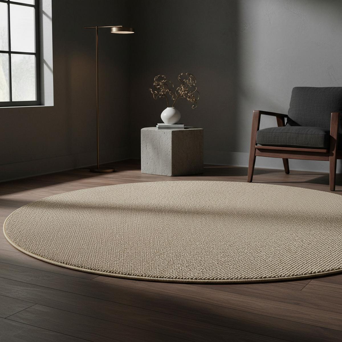 TEPPICH Flachgewebe CIMA in Beige, einfarbig, Ø 200 cm - Beige, Textil (200/200cm) - KADIMA DESIGN