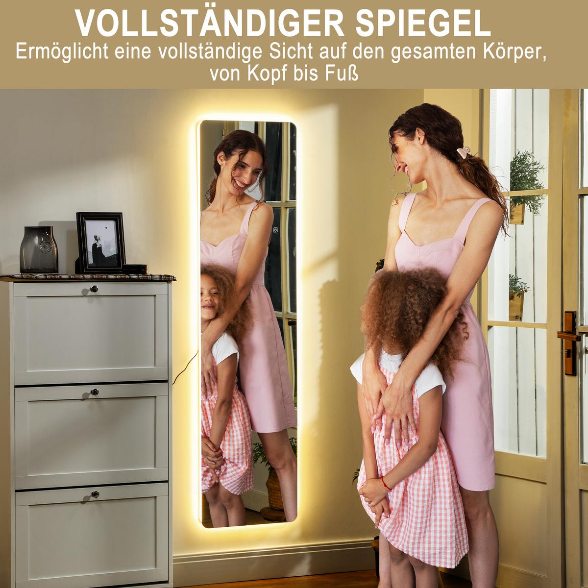 GANZKÖRPERSPIEGEL, 150 x 40 cm Standspiegel mit LED-Beleuchtung, Transparent - Transparent, Metall (2.9/150/40cm) - HOMCOM