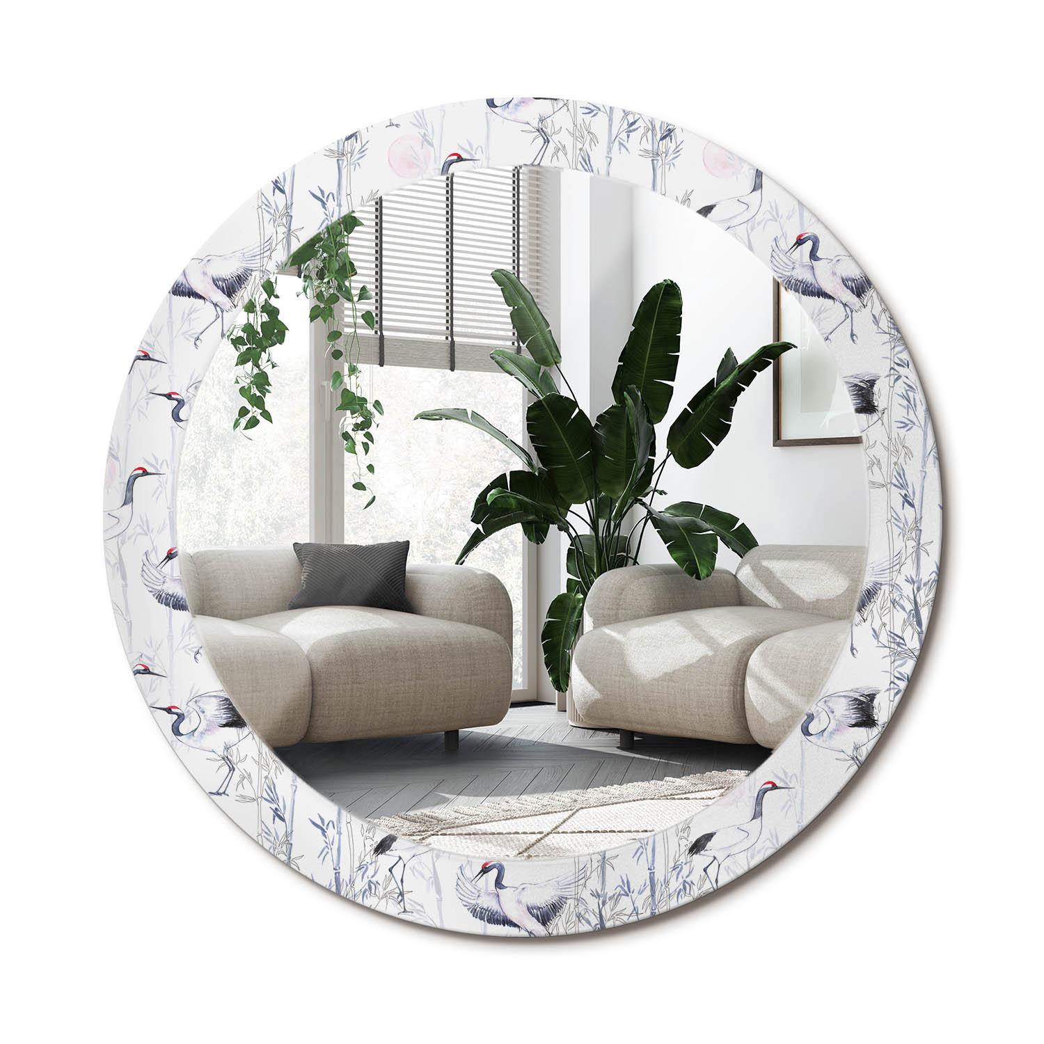SPIEGEL Rund Ø 80 cm mit Aufdruck - Blau/Weiß, Glas (80/80/0.4cm) - Wallfluent