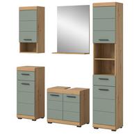 BADMÖBEL-SET Salbei grün, Eiche Artisan 5-teilig 164 cm, Komplettset mit viel Stauraum - Salbeigrün/Eiche Artisan, Glas/Holzwerkstoff (164/191/34cm) - Inn.Furn