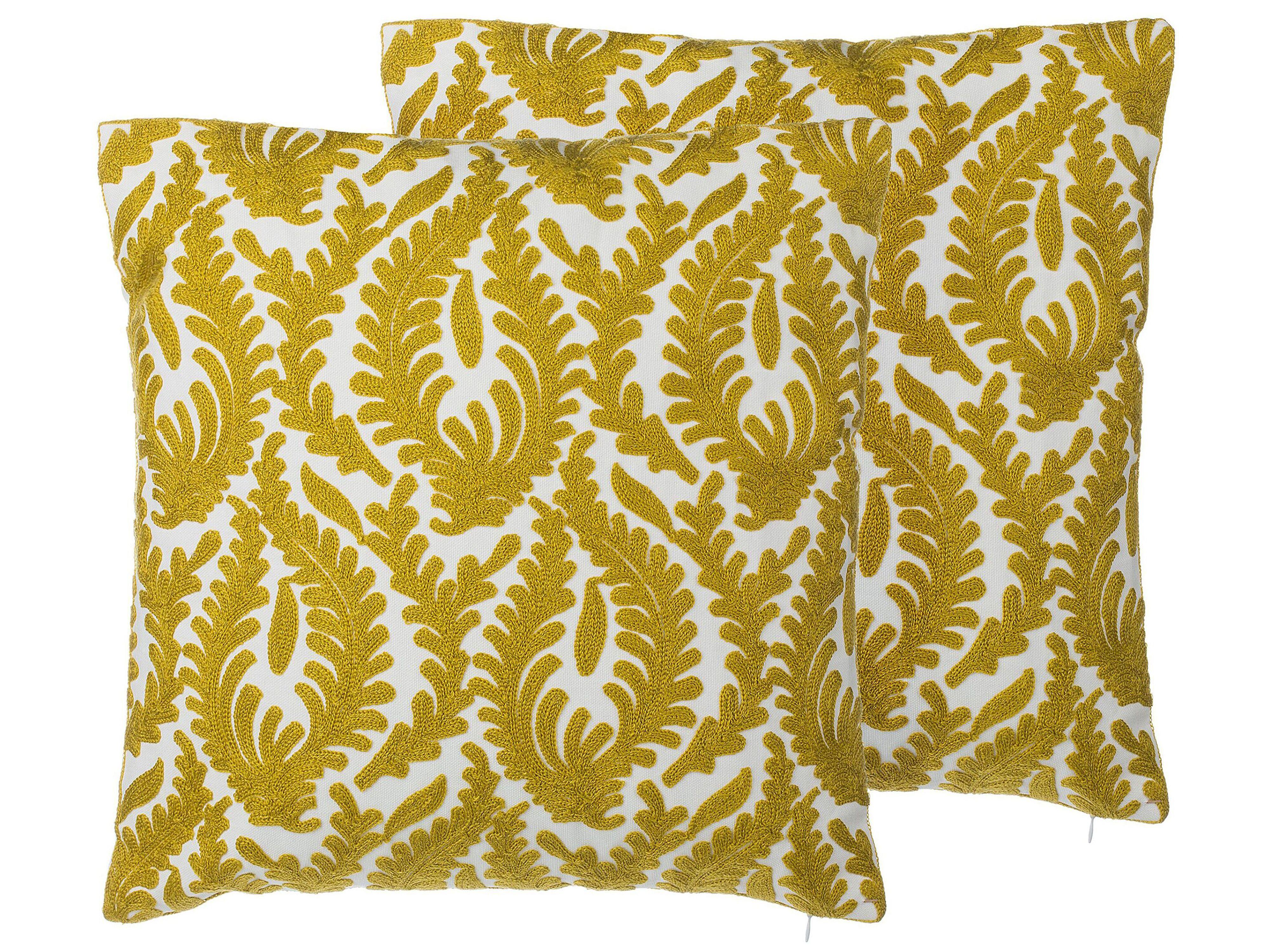 DEKOKISSEN 2er-Set Senfgelb 45/45 cm Primula - Dunkelgelb, Naturmaterialien/Textil (45/45cm) - Beliani