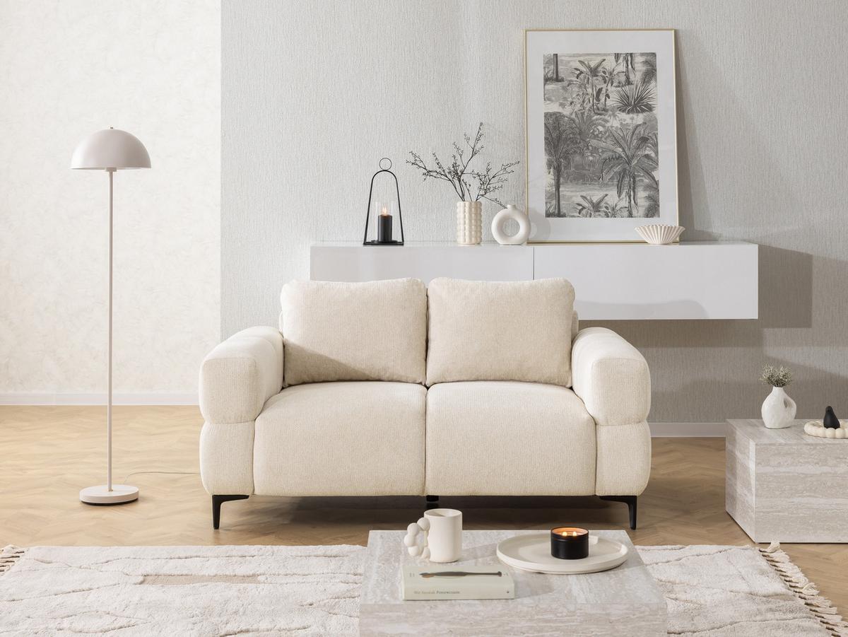 2-SITZER-SOFA Cardea in Bubble-Optik aus weichem Hellbeige Strukturstoff mit hohem Sitzkomfort - Beige/Schwarz, Holz/Textil (154/80/97cm) - S-Style Möbel