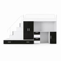 KINDERZIMMER Set RAJ 5, Hochglanz mit Hochbett, Schrank und Schreibtisch - Schwarz Hochglanz/Weiß, Holzwerkstoff (320/180/86cm) - Lookway